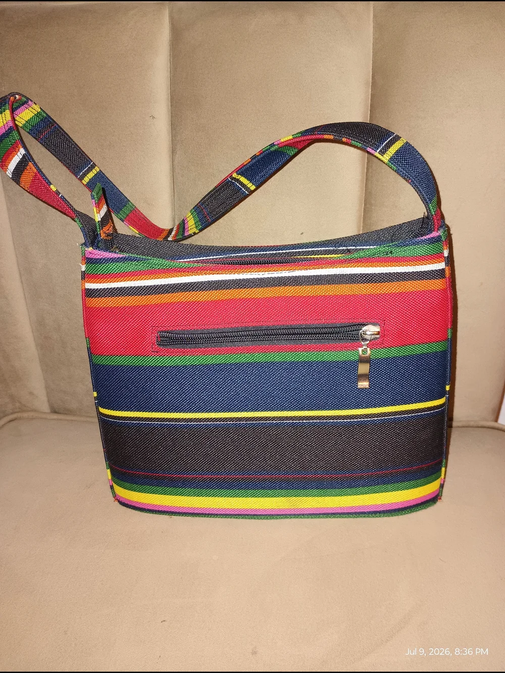 Striped Multicolor Shoulder Bag in Green, Red & Yellow